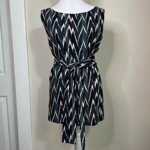 Ann Taylor Blue Green White Ikat Print Linen Blend Tunic Top Size XL Petite